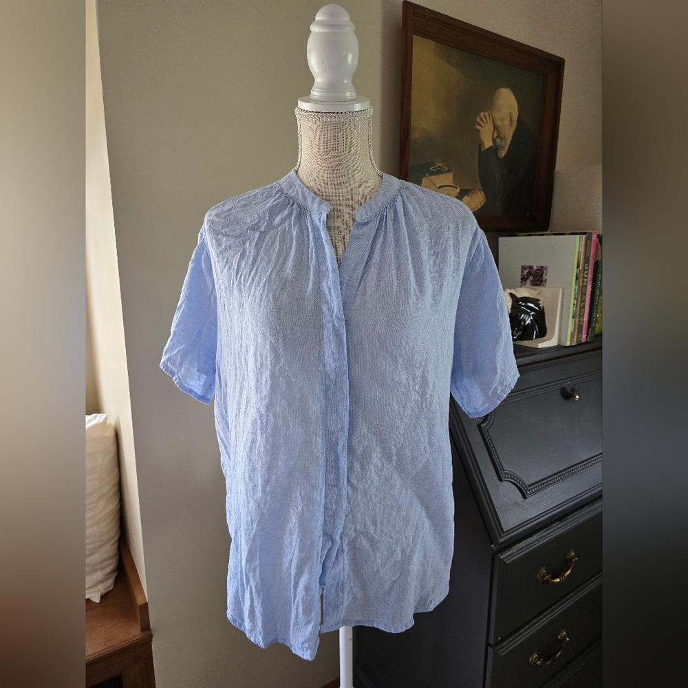 Linen Blend By Hester And Orchard Top Size Small Blue Linen Blend Blouse